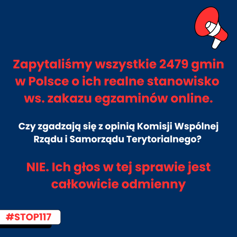 Zapytaliśmy wszystkie 2479 gmin o zakaz egzaminów online. Czy popierają KWRiST? NIE. Ich głos jest inny.